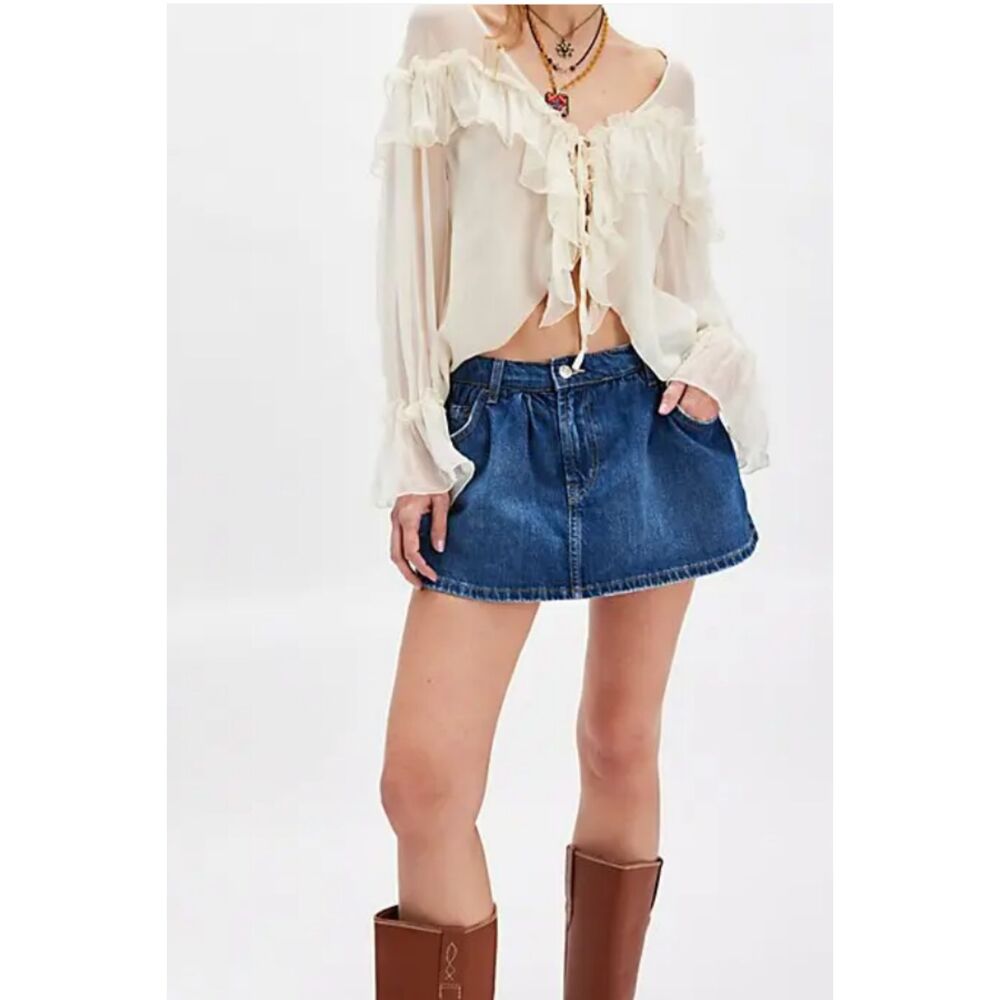 Free People We The Free Demi Denim Skort Mood Ring A-Line Mid Rise Boho Indie 24